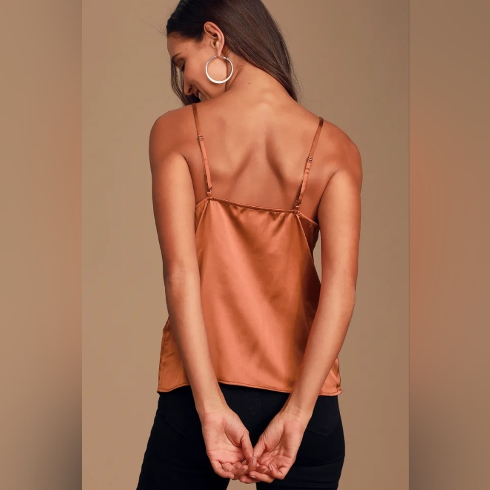 Lulu's Sweetest Kiss Rust Orange Satin Lace Cami Top - Picture 2 of 16